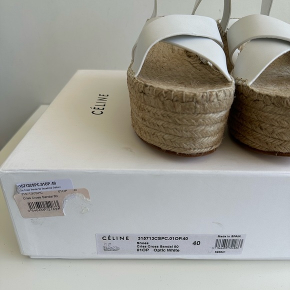Celine Espadrilles Sandals White Leather Platform Shoes size 40 New with box - Picture 3 of 10